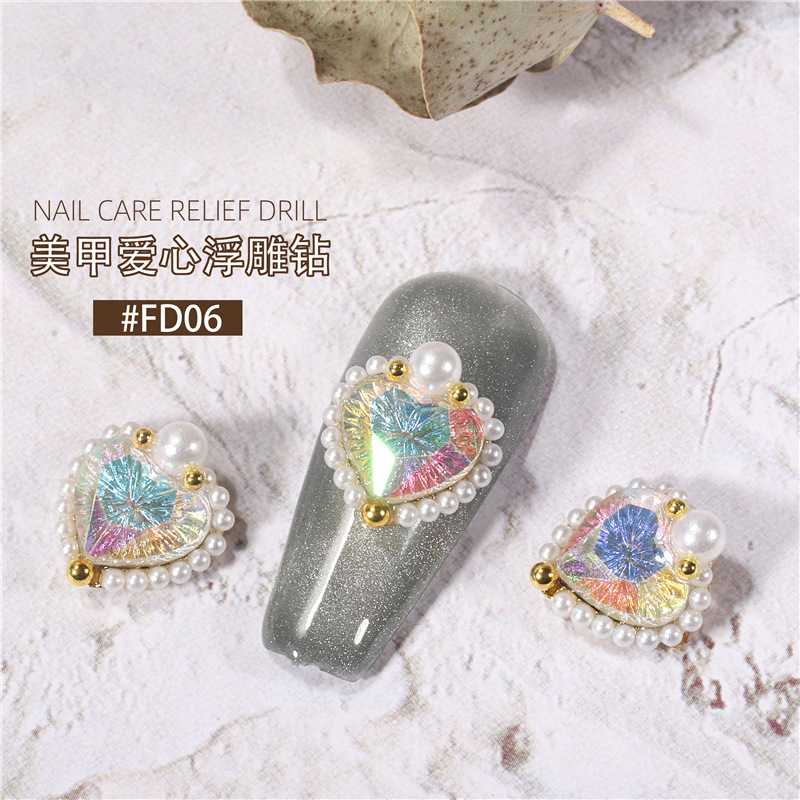 Internet celebridad nuevo estilo manicura corazón alivio diamante tridimensional perla