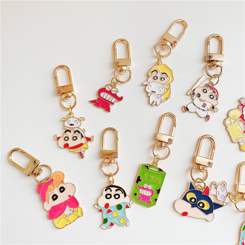 Ins Japanese Style Cartoon Crayon Shin-Chan Xiaobai Alloy Keychain AirPods Protective Cover Bag Pendant Jewelry Accessories