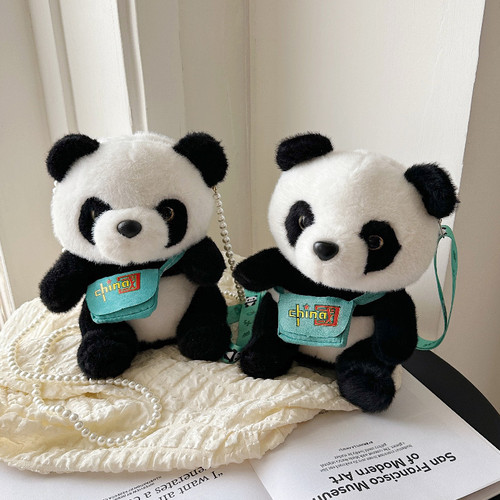 National Treasure Panda Cute and Adorable Simulation Plush Toy Bag 2024 New Student Girl Fuzzy Shoulder and Crossbody Bag