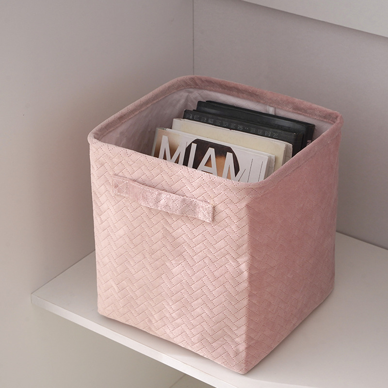收纳篮收纳筐纯色手提 翻盖储物箱粉色少女收纳桶收纳篓批发