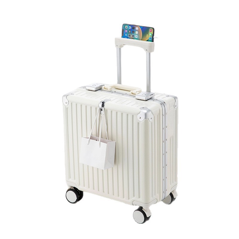 Marco de aluminio Estuche para equipaje de embarque de 18 pulgadas Nuevo maletín con ruedas Estuche con ruedas Estuche con contraseña Ligero, pequeño y duradero