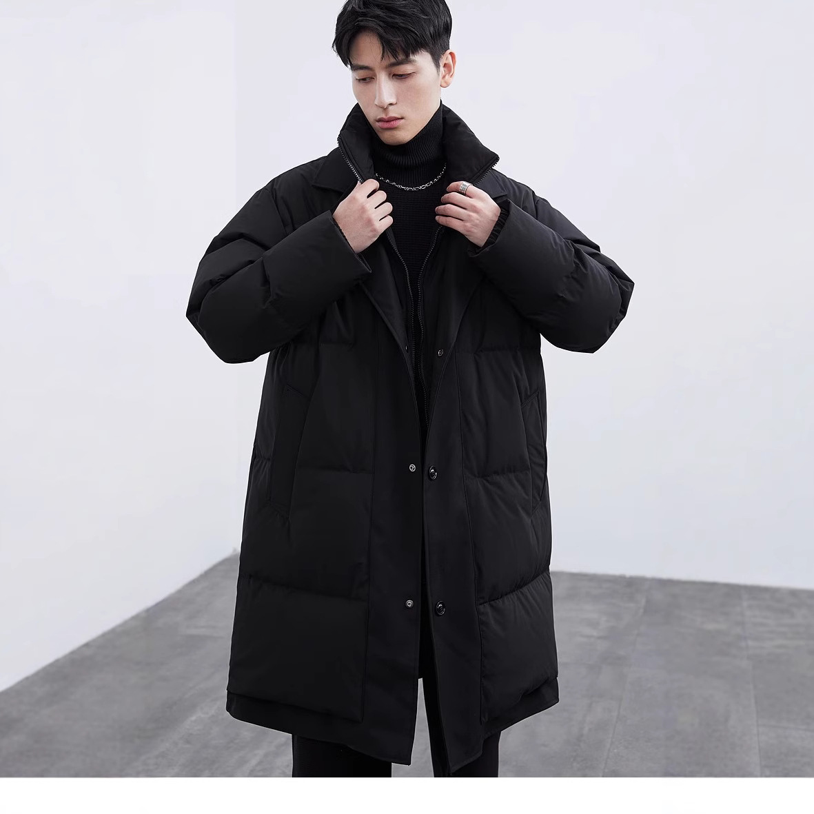 Vīriešu Maillard Design vidēja garuma dūnu jaka ziemas jaunā korejiešu versija, vēja necaurlaidīga un silta, bieza mēteļa_voghion.com