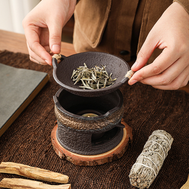 粗陶手作日式烘烤炉陶瓷熏香雪松香薰炉烤茶炉桌面蜡烛温茶炉老