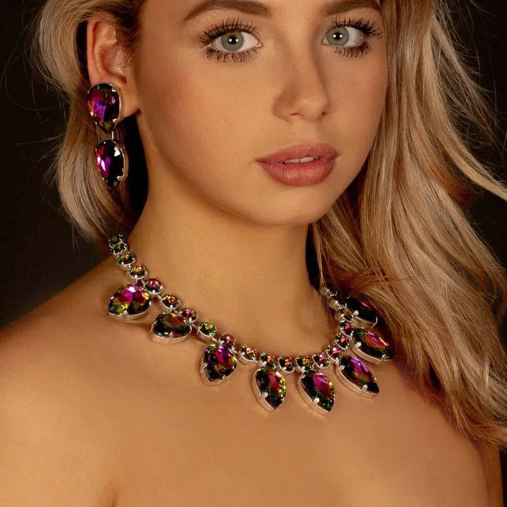 Europa y América simple gota de agua conjunto de joyería de moda de diamante de cerradura temperamento accesorios de mujer conjunto de joyería