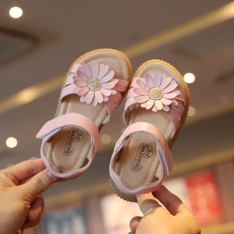 女童凉鞋公主鞋21新款夏季小女孩时尚花朵鞋子韩版儿童沙滩鞋真皮