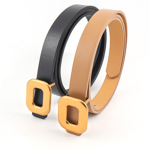 Summer new thin bronze square buckle belt for women PU decorative belt versatile slim waist fashionable