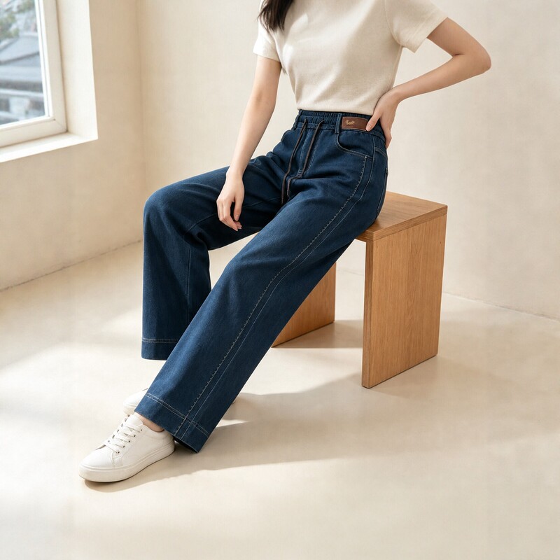 (in Stock & Dropshipping Available) Women's Jeans for Middle-Aged Women, Autumn and Winter Mom Jeans, Petite Plus-Size Straight Wide-Leg Pants