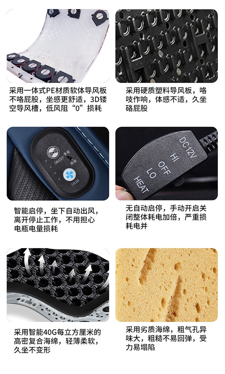 Cross-Border Car Seat Cushion, Summer Cooling and Ventilation Seat Cushion, Massage Breathable Cooling Fan, Car Ice Silk Cooling Pad