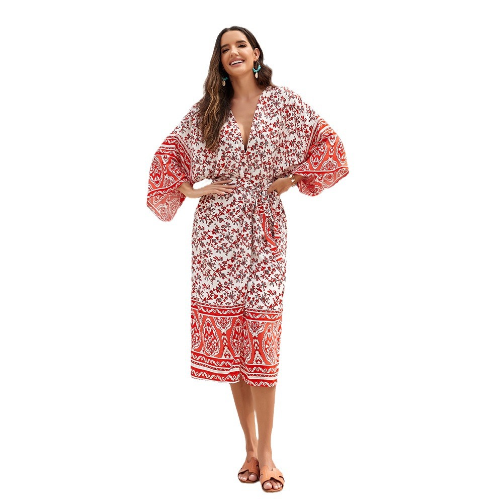 3 colores transfronterizos europeos y americanos nuevo rayón cardigan kimono playa vacaciones bikini protector solar camisa playa chal 3814