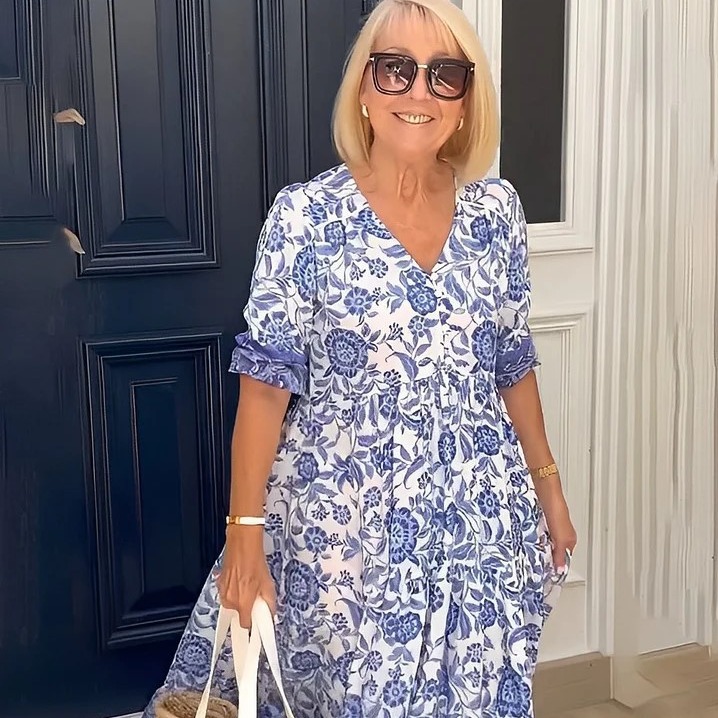 여름 2023 아마존 대외 무역 기질 통근 긴 꽃 타이다이 인쇄 원피스