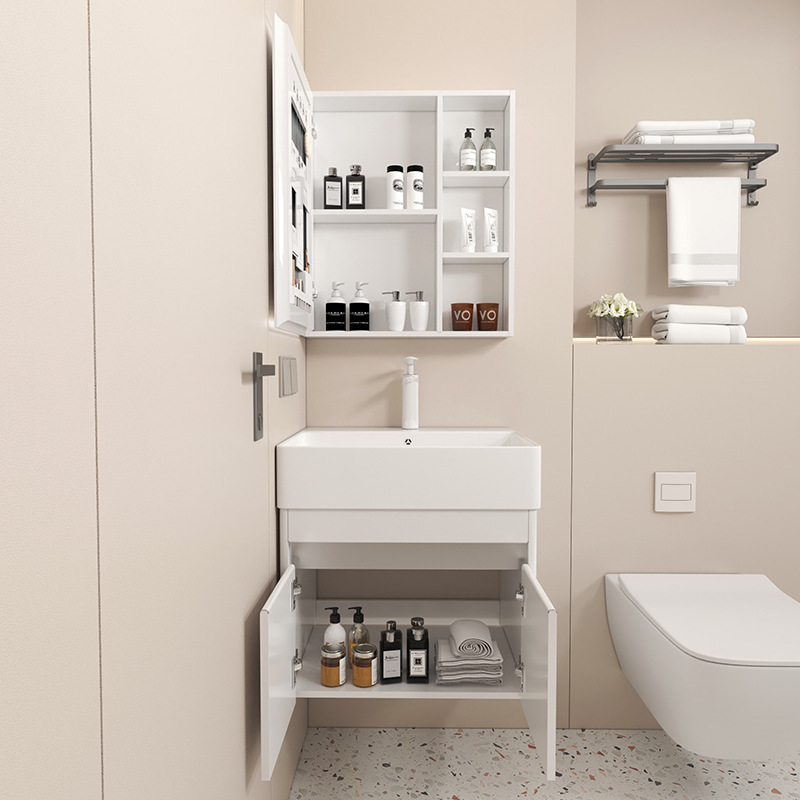 Cuerno redondeado de aluminio panal de aluminio espacio gabinete de baño cerámico todo en un gabinete lavabo combinación lavabo profundo lavabo