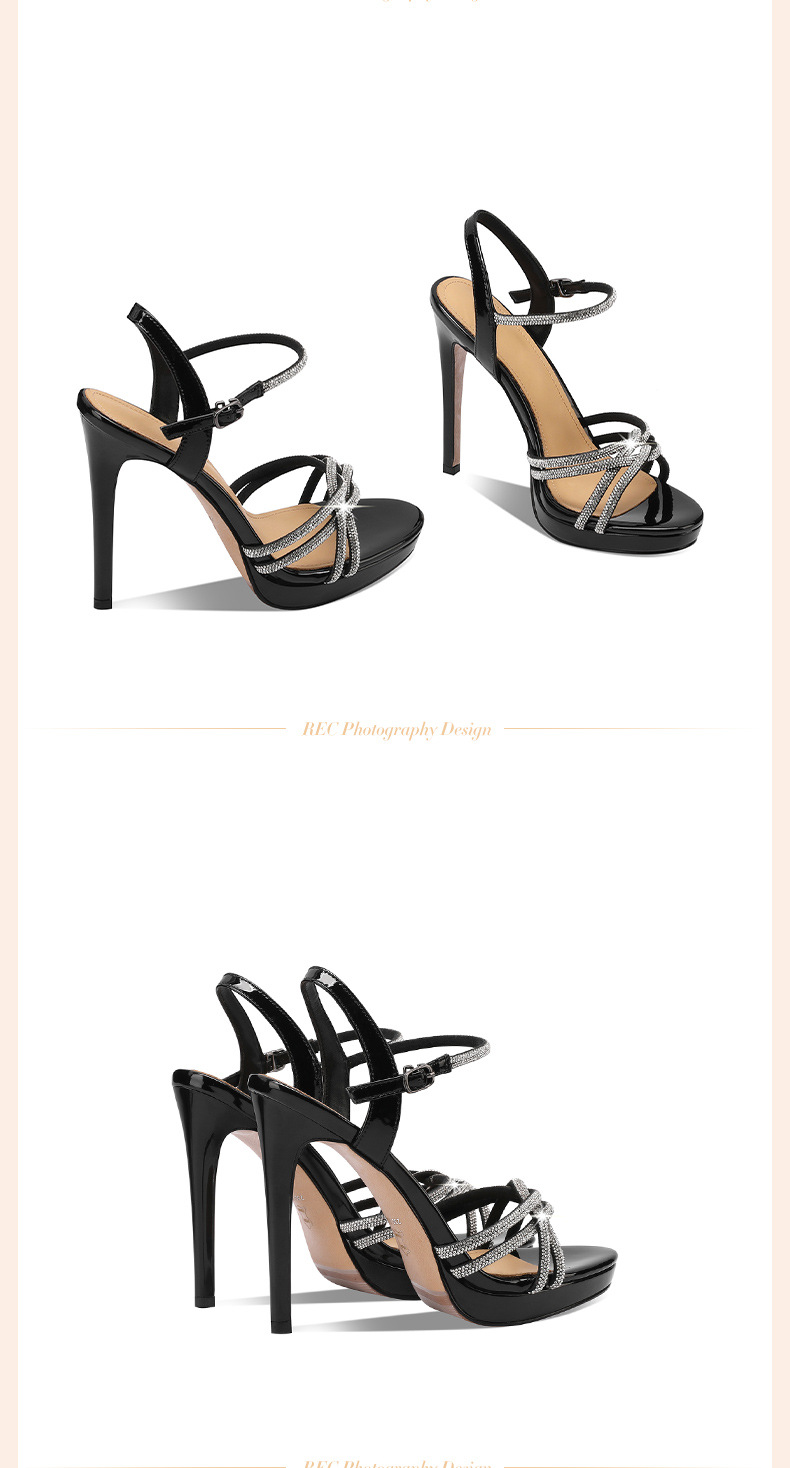 Sandal cao gót nữ hở mũi đính đá gót nhọn 9 cm — Màu đen chi tiết 3