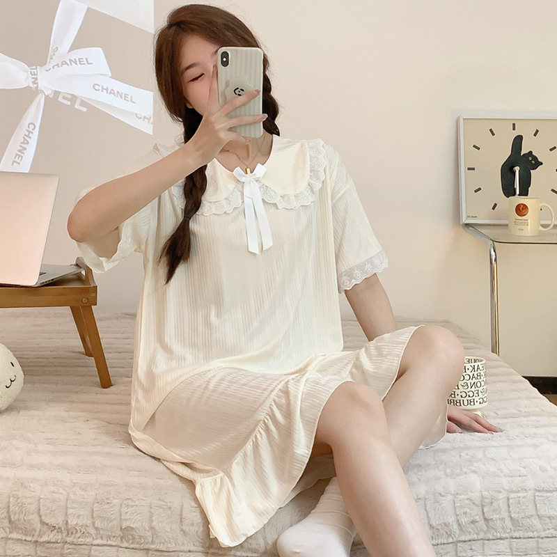 Pijama de verano de mangas cortas cuello de muñeca dulce hadas corte coreana estudiante pijama princesa ropa de estilo doméstico