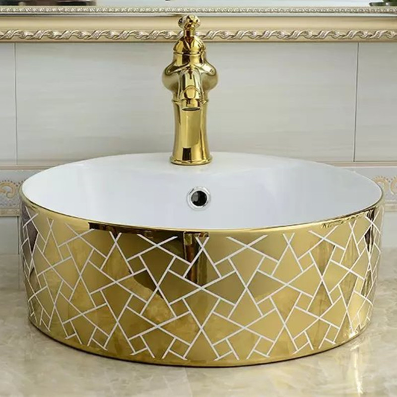 Mesa redonda cuenca balcón cuadrado lavabo de cerámica lavabo de color lavabo de oro Cuenca del arte