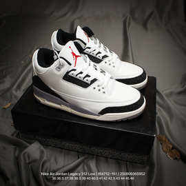 莆田鞋AJ3男女篮球鞋做旧复古黑猫头层牛皮日落白水泥纯原北卡蓝
