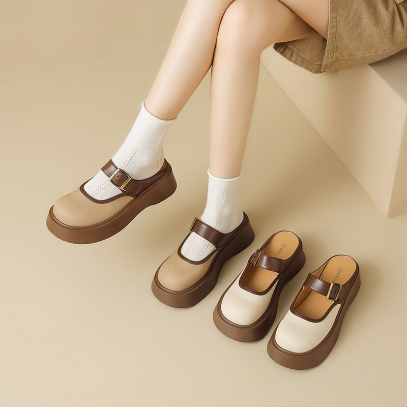 Dép sục Birken đế dày nữ bít mũi quai ngang — Nâu mơ KN77