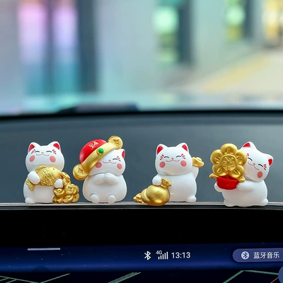 Mini cute kitten car center console screen decorations cartoon lucky cat car ornaments Internet red car accessories (Car ornaments) - lucky-cat-pack-of-four