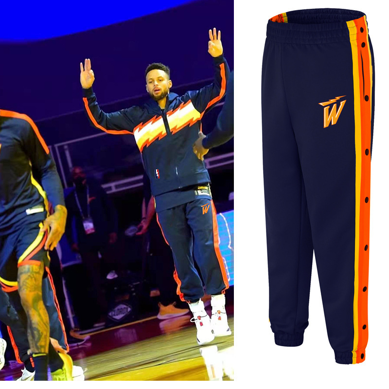 Warriors Curry Fall/Winter Lightning Sports Pants Men's Full Open Pants