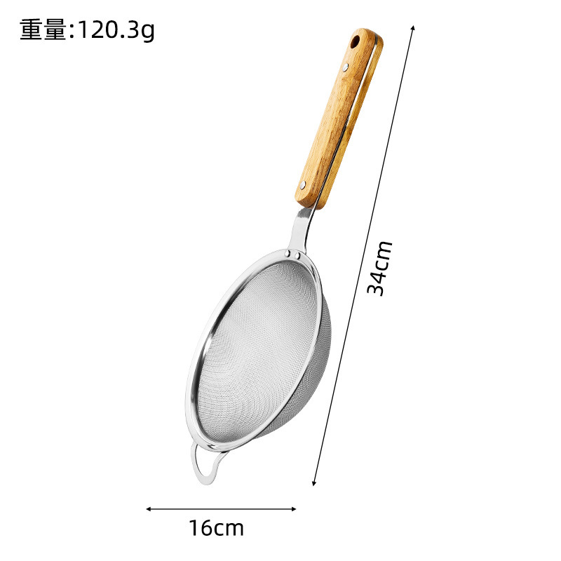 Colador de acero inoxidable 304 mango de madera anti-escaldado filtro de harina cuchara de escoria de aceite rejilla de aceite de cocina doméstica