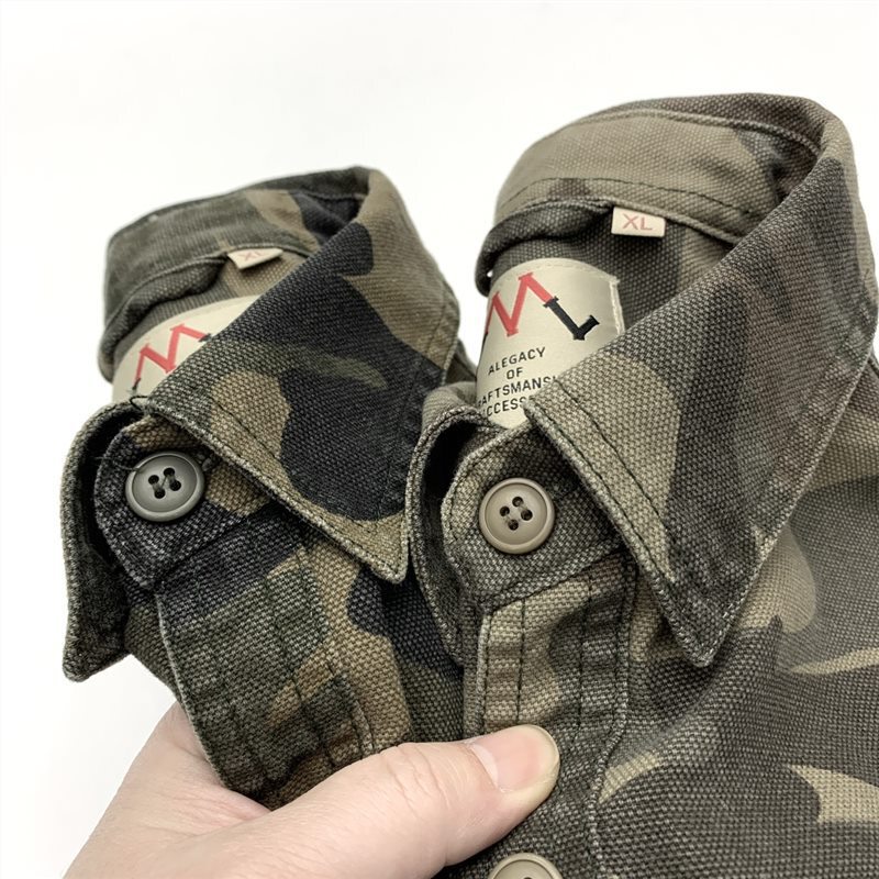Heavy canvas camouflage shirt men's ameikaji workwear cotton long sleeve Japanese retro loose plus size coat