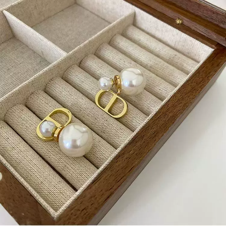 迪家CD字母大小珍珠耳钉女款轻奢气质设计高级感复古耳饰厂家批发