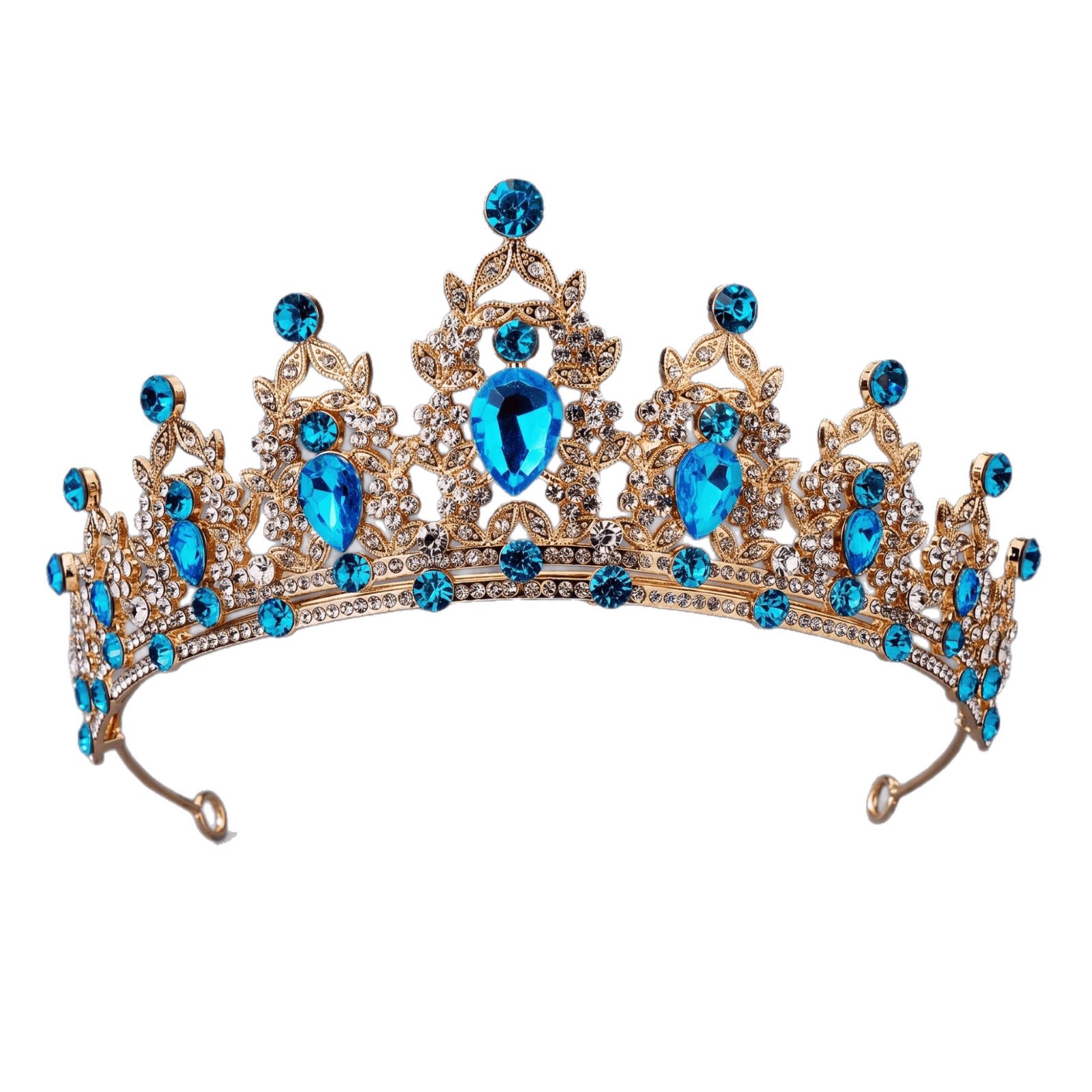 Corona de aleación con diamantes de colores retro, tocado nupcial de lujo ligero, para vestido de novia, vestido de noche, corona para desfile de moda, venta al por mayor directa de fábrica. image 7
