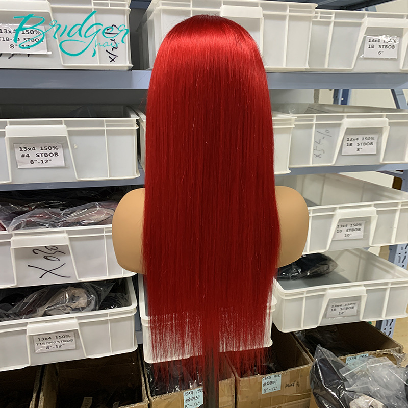 13*4 volle spitze frontal kopfbedeckung rot rot glattes menschliches haar humanhairwigs_voghion.com