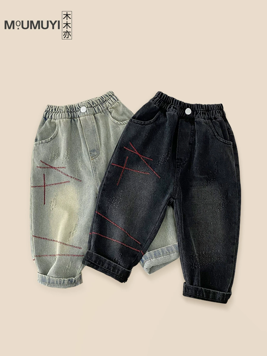 Джинсы осенние детские oversize, повседневные брюки для мальчиков, 2 цвета, размеры 90–140 см