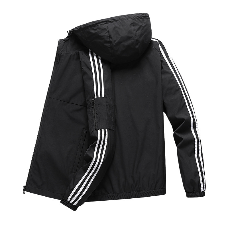 Adidas Spring and Autumn New Classic Three-Stripe Hooded Jacket Men's Sports Casual Jacket Windbreaker