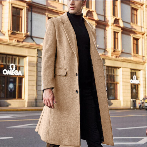 Cross-border  New Foreign Trade British-style Men's Long Windbreaker Wool Coat Wish Men's Woolen Coat Windbreaker