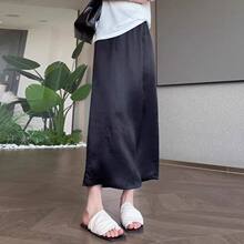 缎面半身裙女夏季2026新款宽松抽绳垂坠感肌理感a字中长款直筒裙