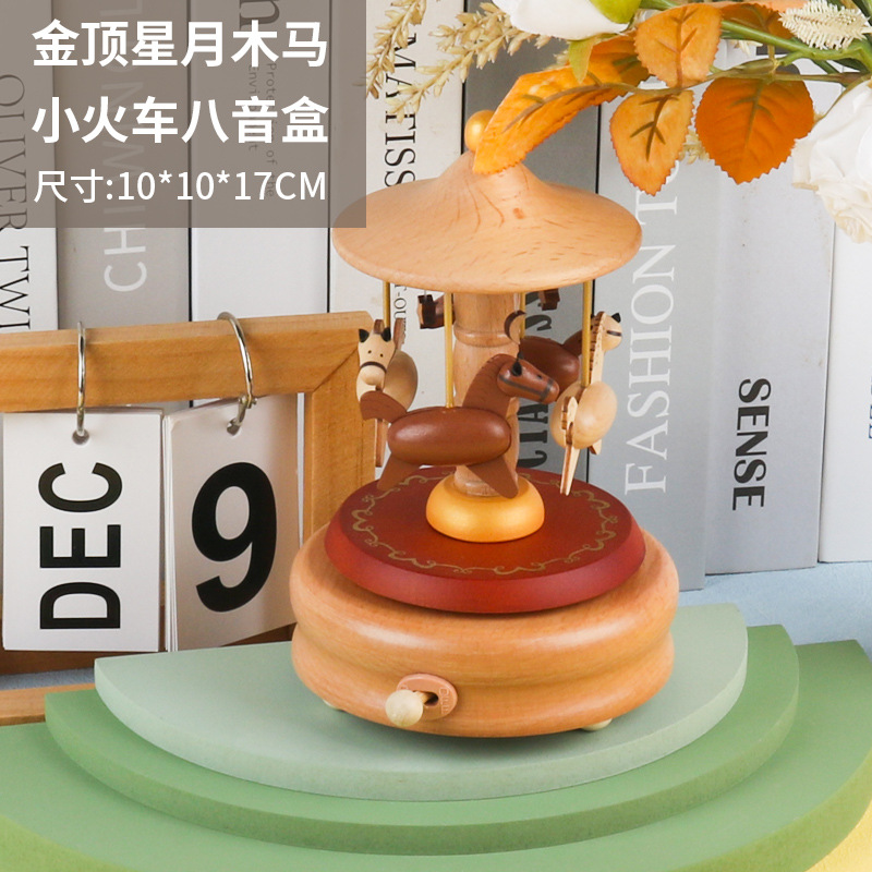 Caja de música de madera de haya de Douyin, decoración giratoria, caja de música de cerdo volador de manivela, regalo de cumpleaños, juguete de madera para niños