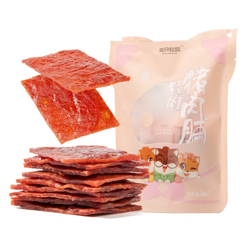 Оптовые заказы не будут отправлены【Вяленая свинина Three Squirrels 100г】Закуски, продукты для отдыха, готовые к употреблению, рваные вручную, готовые к употреблению.