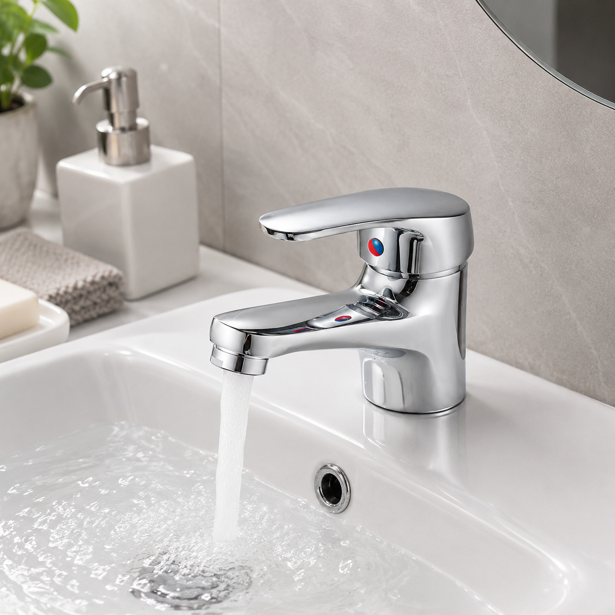 Grifo Monomando para Lavabo de Aleación de Zinc, Agua Fría y Caliente, Galvanizado, para Lavabo