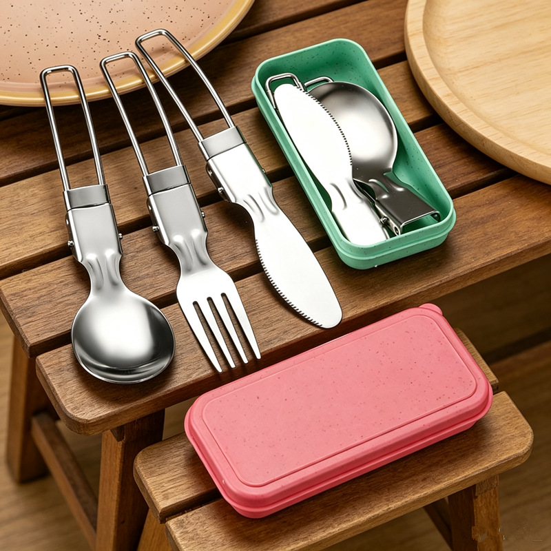 Cross-Border Outdoor Tableware Camping Picnic Folding Chopsticks Knife Fork Spoon Set Camping Multi-Functional Stainless Steel Tableware