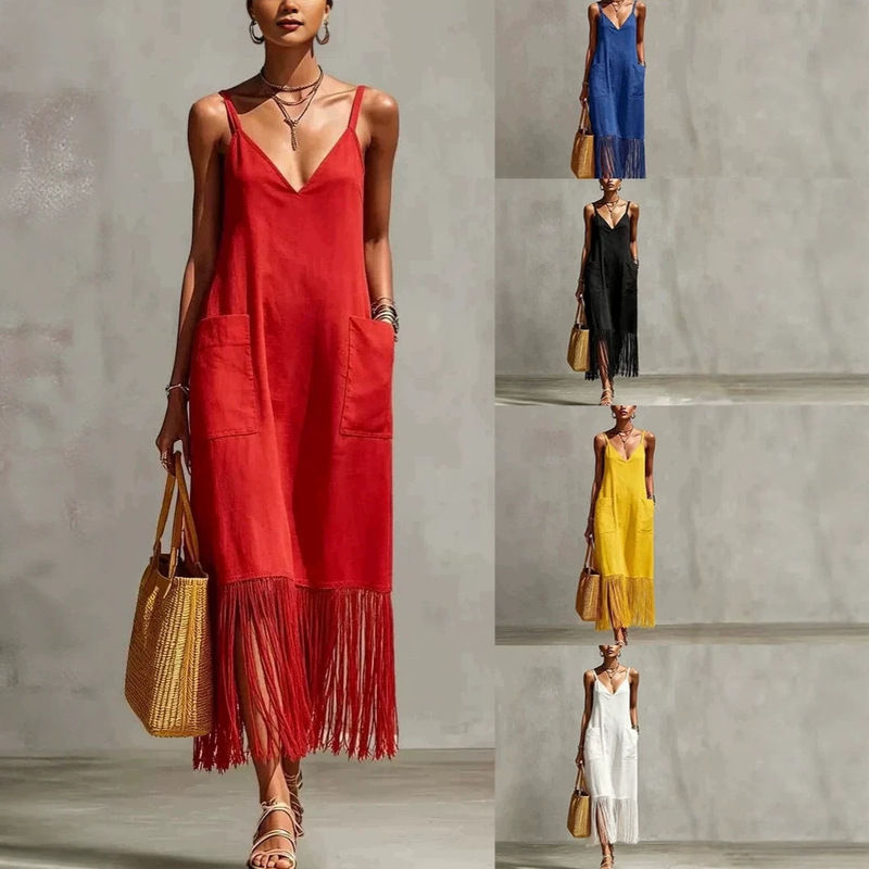 Summer European and American Cross-Border Independent Website New Model 2026 Bohemian Style Tassel Hem Dress Hot Sale Spring and Summer Summer European and American Cross-Border Independent Website New Model 2026 Bohemian Style Tassel Hem Dress Hot Sale Spring and Summer