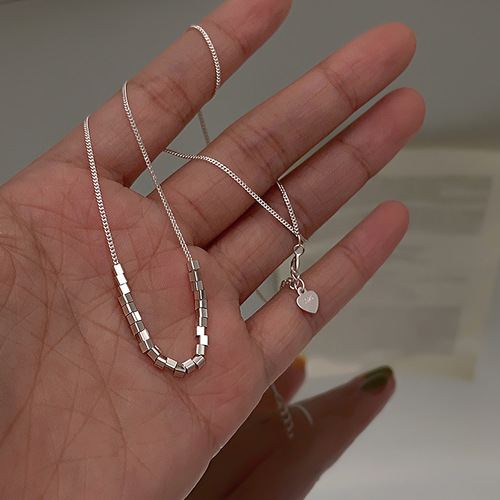 Suchuang S925 sterling silver small square necklace women's light luxury niche design versatile simple ins cold style clavicle chain
