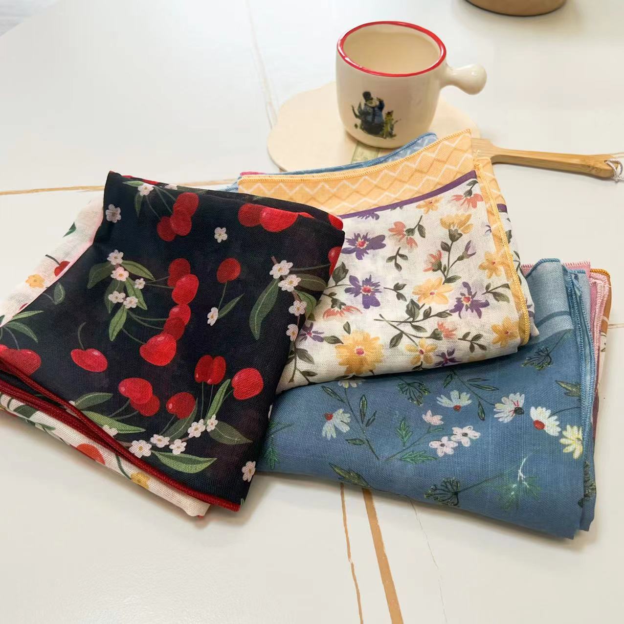 60g Weight Kerchief Classification Daily Occasion cotton and linen Material Flower Pattern Summer Season Women's Gender IG Style Style Women's IG Style Flower Cotton And Linen Kerchief 5