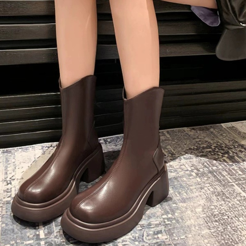 白色短靴女小个子增高弹力瘦瘦靴防水台2025秋季新款显瘦马丁靴|undefined