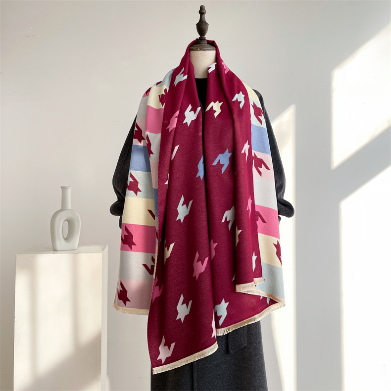 Winterwarm, modisch, hochwertig, Anti-Aging mit beidseitigem Druck und buntem Hahnentrittmuster in Kaschmir_voghion.com