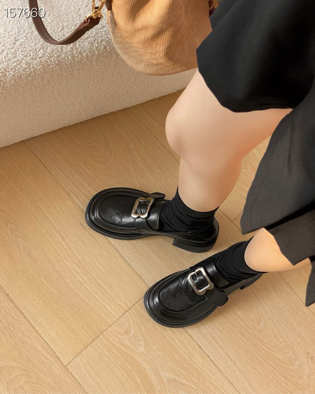 Giày Loafer nữ đế dày mũi vuông phong cách Quảng Châu chất lượng cao – mẫu mới xuân 2025 — nâu, đen chi tiết 1
