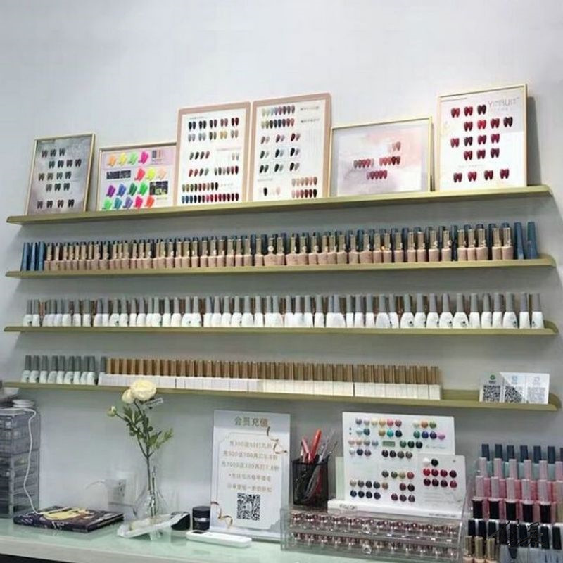 美甲架子壁挂化妆品金色墙上置物架甲油胶收纳上墙一字隔板储物