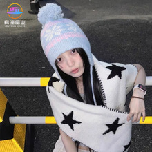 韩版复古提花毛球针织帽简约百搭包头雷锋帽女秋冬保暖可爱护耳帽