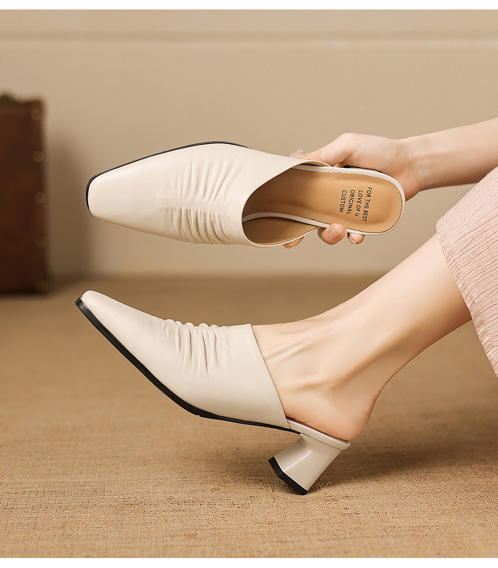 Sandal cao gót nữ mũi kín gót hở, gót 5 cm — đen chi tiết 7