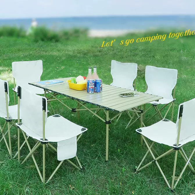 户外折叠蛋卷桌露营野餐便携式桌椅套装组合铝合金碳钢蛋卷桌套装