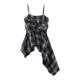 Vintage Yellow Plaid Bow Camisole Women's Summer New Sweet Hem Irregular Dopamine Top