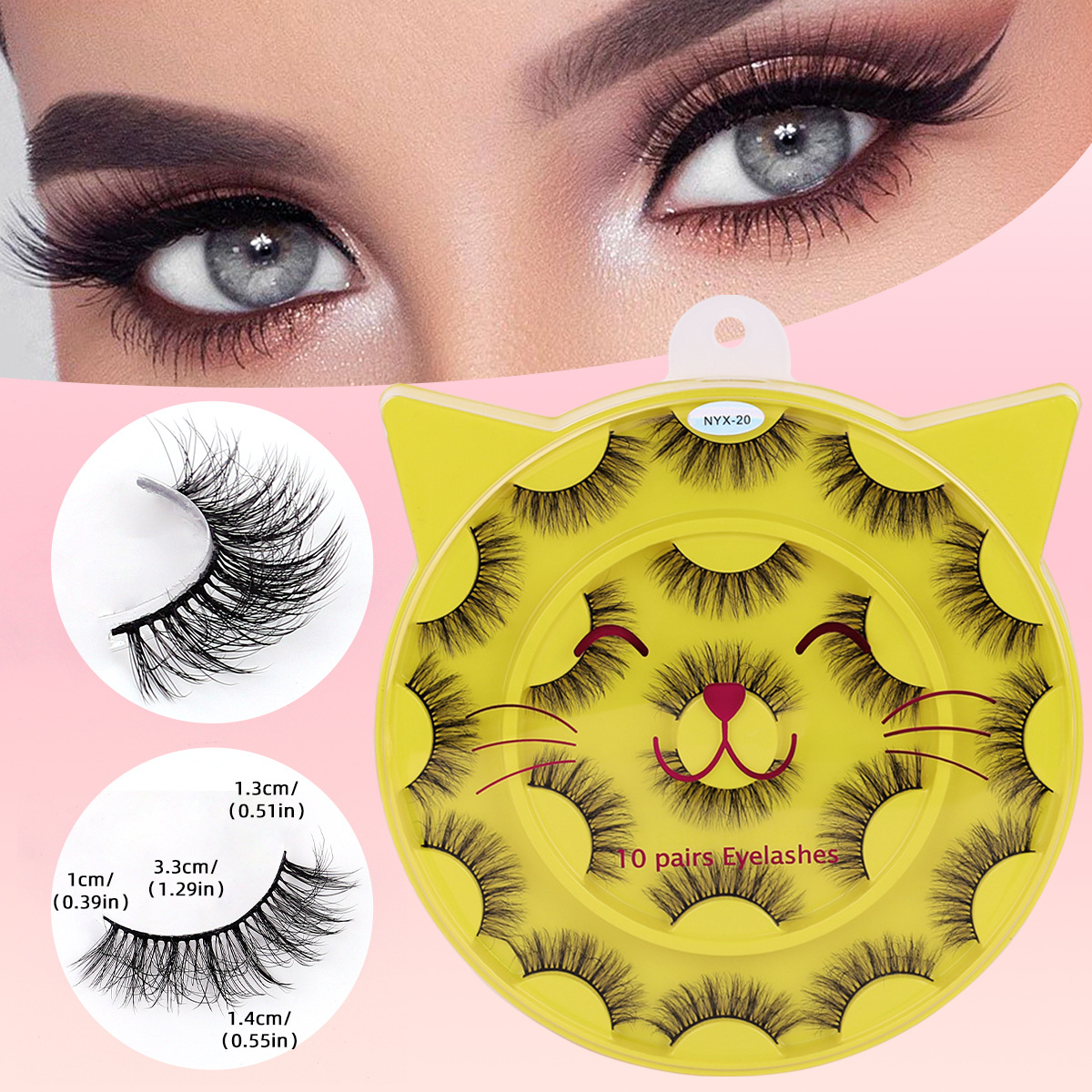 10 pares de pestañas postizas tridimensionales de tallo duro, estilo europeo y americano, pestañas en racimo completas y densas, pestañas postizas de una sola pieza para maquillaje de escenario para maquilladores.