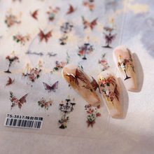 铁素新工艺薄透美甲贴纸背胶薄韧指甲贴指甲饰品TS-3817烛台玫瑰