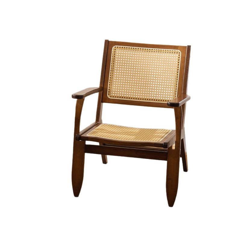 Silla de sofá individual de ratán, sala de estar, silla perezosa, balcón, silla de ocio simple, diseño de madera maciza, silla de casa de familia