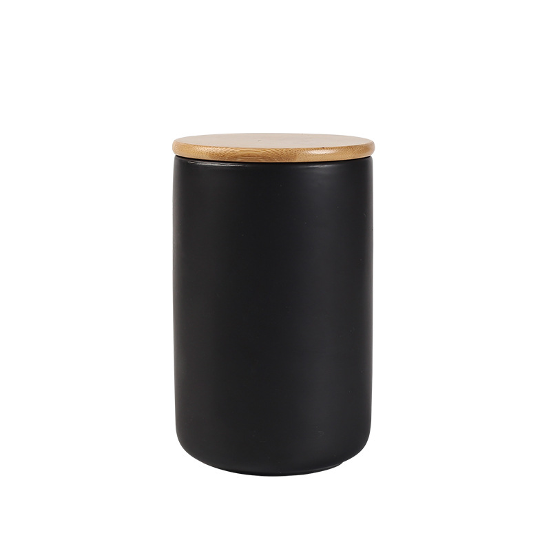 Tarro sellado de cerámica simple escandinavo con tapa de madera para almacenamiento de alimentos en la cocina, juego de té, almacenamiento de dulces, café y té. image 7